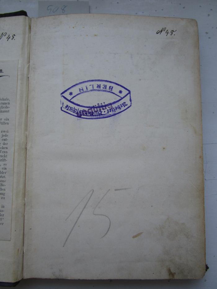 MB 5440 : Die direkte Gesetzgebung durch das Volk (1893);- (Arbeiter-Bildungsschule Berlin), Von Hand: Signatur; 'N 48.'. 