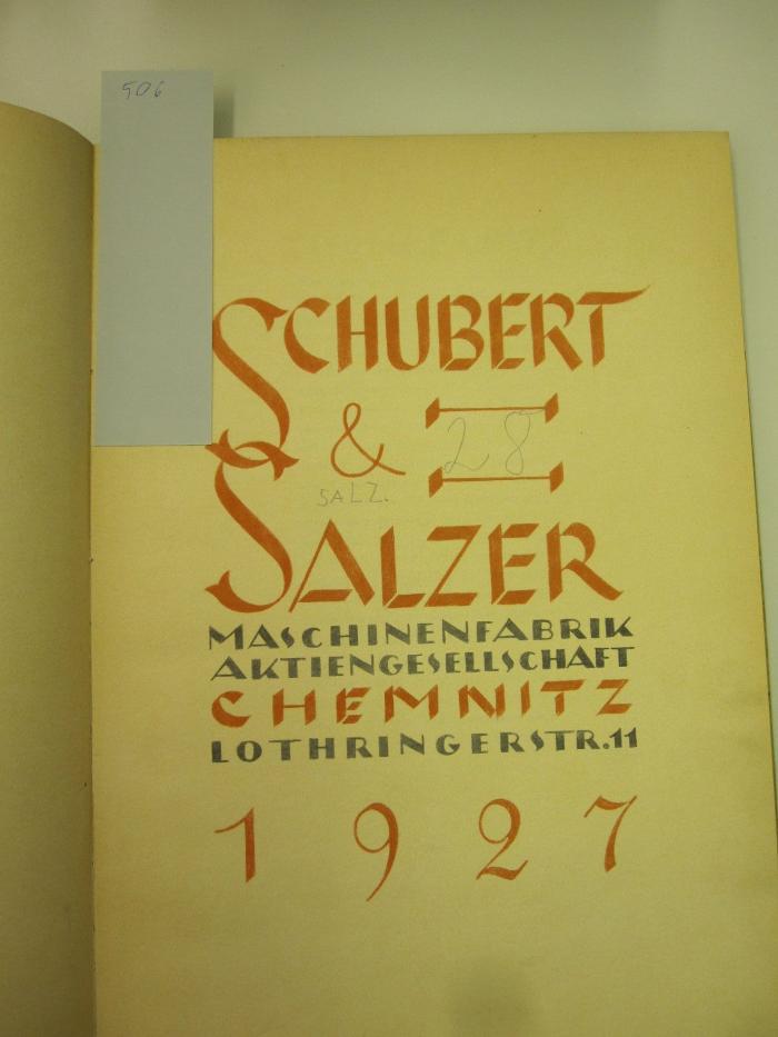  Schubert &amp; Salzer Maschinenfabrik Aktiengesellschaft Chemnitz ([1927])
