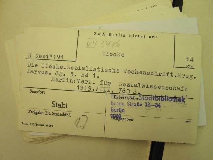 Die Glocke : Sozialistische Wochenschrift (1919);- (Zentralstelle für Wissenschaftliche Altbestände), Papier: Besitzwechsel. 