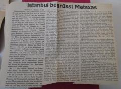 - (Jäschke, Gotthard), Papier: Datum; 'Istanbul begrüßt Metaxas
...'. 
