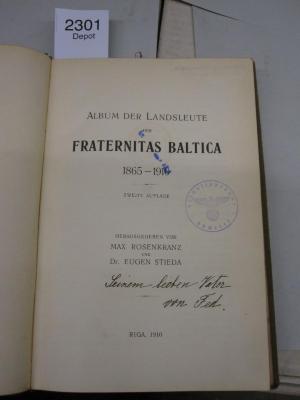  Album der Landsleute der Fraternis Baltica 1865 - 1910 (1910)