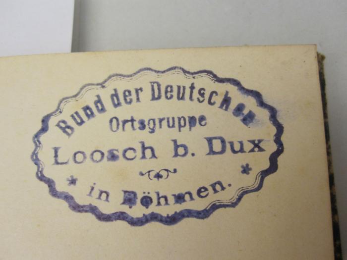  Die Menschenaffen aus Brehms Tierleben;- (Bund der Deutschen Ortsgruppe Loosch b. Dux in Böhmen), Stempel: Ortsangabe, Name; 'Bund der Deutschen Ortsgruppe Loosch b. Dux in Böhmen'. 