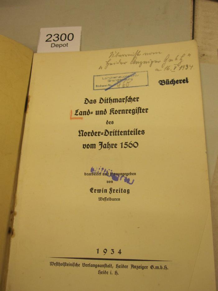  Das Dithmarscher Land- und Kornregister des Norder-Drittenteils vom Jahre 1560 (1934)