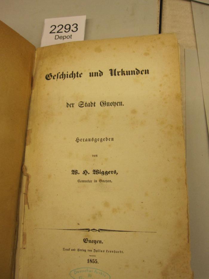  Geschichte und Urkunden der Stadt Gnoyen (1855)