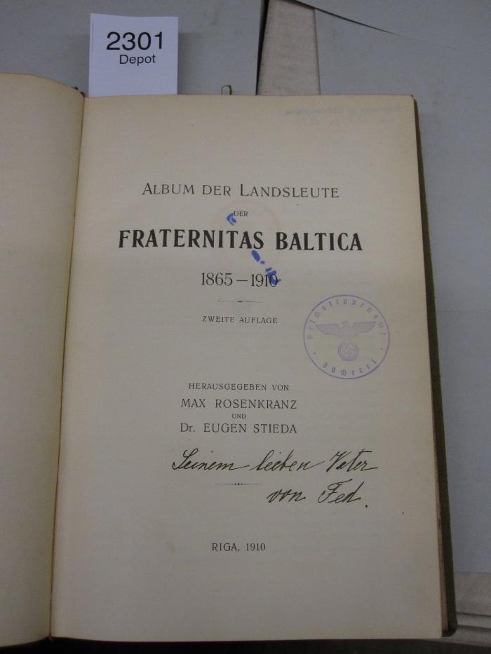  Album der Landsleute der Fraternis Baltica 1865 - 1910 (1910)