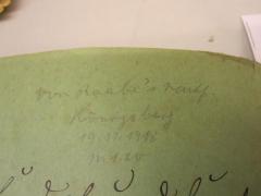 - (Antiquariat und Buchhandlung Ferdinand Raabes Nachfolger (Königsberg)), Von Hand: Name, Ortsangabe, Preis, Datum, Notiz; 'von Raabe's Nachf.
Königsberg
19.11.1918
m 1.20'. 