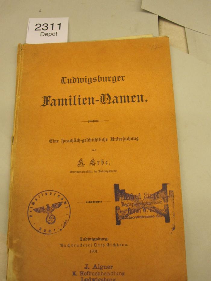  Ludwigsburger Familien-Namen : Eine sprachlich-geschichtliche Untersuchung (1901)