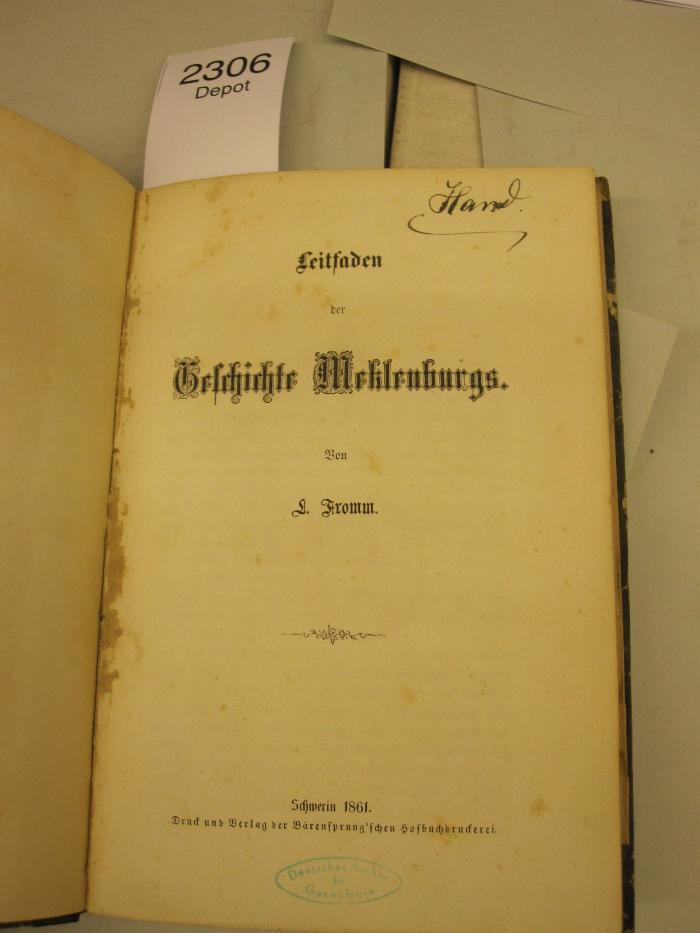 Ao 1761: Leitfaden der Geschichte Mecklenburgs (1861)