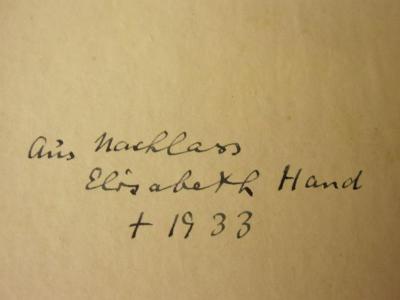 Ao 1761: Leitfaden der Geschichte Mecklenburgs (1861);- (Hand, Elisabeth), Von Hand: Name, Datum, Notiz; 'Aus Nachlass 
Elisabeth Hand
+ 1933'. 