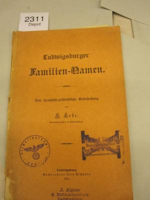  Ludwigsburger Familien-Namen : Eine sprachlich-geschichtliche Untersuchung (1901)