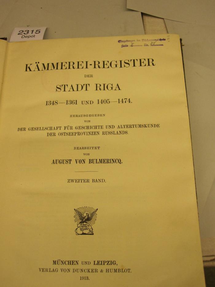  Kämmerei-Register der Stadt Riga 1348-1361 und 1405-1474 (1913)
