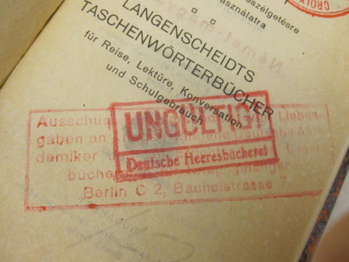  Deutsch-Ungarisch;- (Deutsche Heeresbücherei (Berlin)), Stempel. 