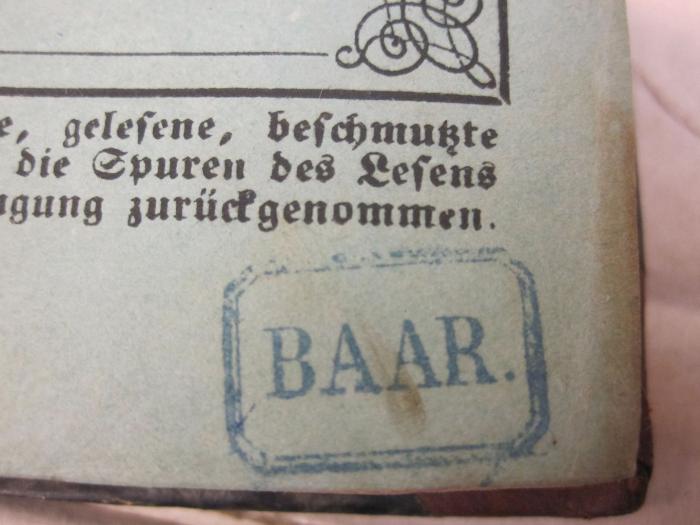  Die Stadtjunker. Eine Ulmische Geschichte (1861);- (Baar, [?]), Stempel: -; 'BAAR'. 