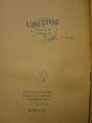 ZA 2135: 4. Jahrgang (1924);- (Zentralinstitut für Bibliothekswesen), Stempel: Name, Berufsangabe/Titel/Branche; 'Zentralinstitut für Bibliothekswesen - Fachbibliothek -'.  (Prototyp)
