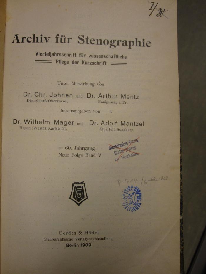 ZA 2116: 60. Jahrgang (1909)