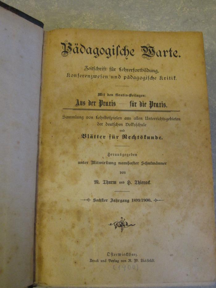 ZA 2400: 6. Jahrgang. Blätter für Rechtskunde (1900)