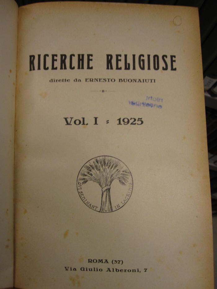 ZA 2667: Ricerche Religiose (1925-33)