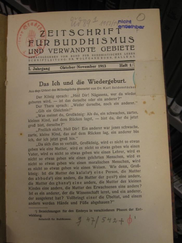 ZA 2675: Zeitschrift für Buddhismus und verwandte Gebiete (1913-31)