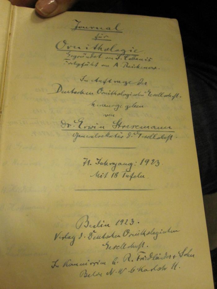 ZA 1234: Journal für Ornithologie (1923)