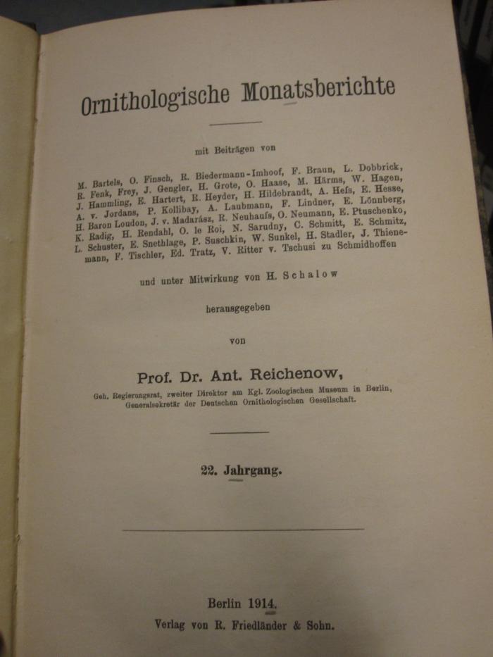 ZA 2637: Ornithologische Monatsberichte (1914)
