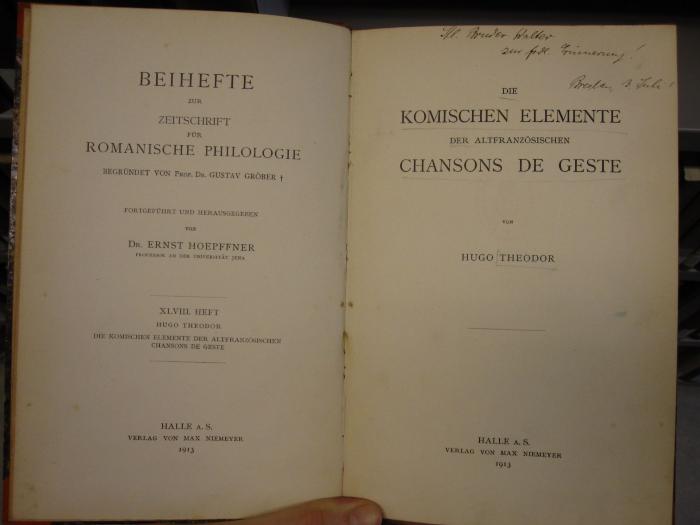 ZA 2721: Die Komischen Elemente der altfranzösischen Chansons De Geste (1913)