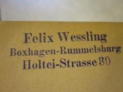 - (Wessling, Felix), Stempel: Name, Ortsangabe; 'Felix Wessling Boxhagen-Rummelsburg Holtei-Strasse 30'.  (Prototyp)