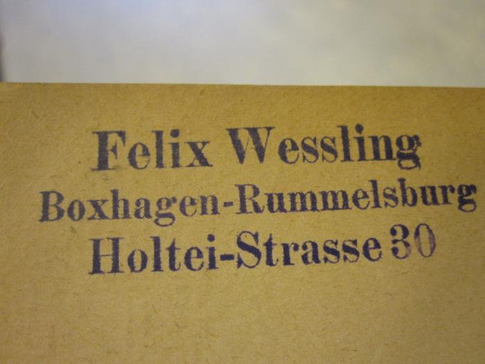 ZA;Spo 2834;392/4 3 ;1902/03: Das Mareile : Bote des Rennsteigvereins (1902-);- (Wessling, Felix), Stempel: Name, Ortsangabe; 'Felix Wessling Boxhagen-Rummelsburg Holtei-Strasse 30'.  (Prototyp)