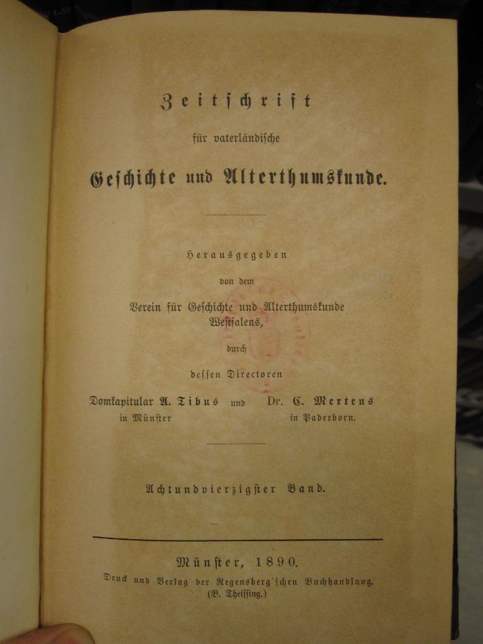 ZA 2831: Zeitschrift für vaterländische Geschichte und Altertumskunde (1890)