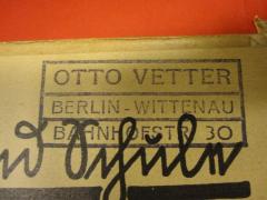 - (Vetter, Otto), Stempel: Name, Ortsangabe; 'Otto Vetter Berlin-Wittenau Bahnhofstr. 30'.  (Prototyp)