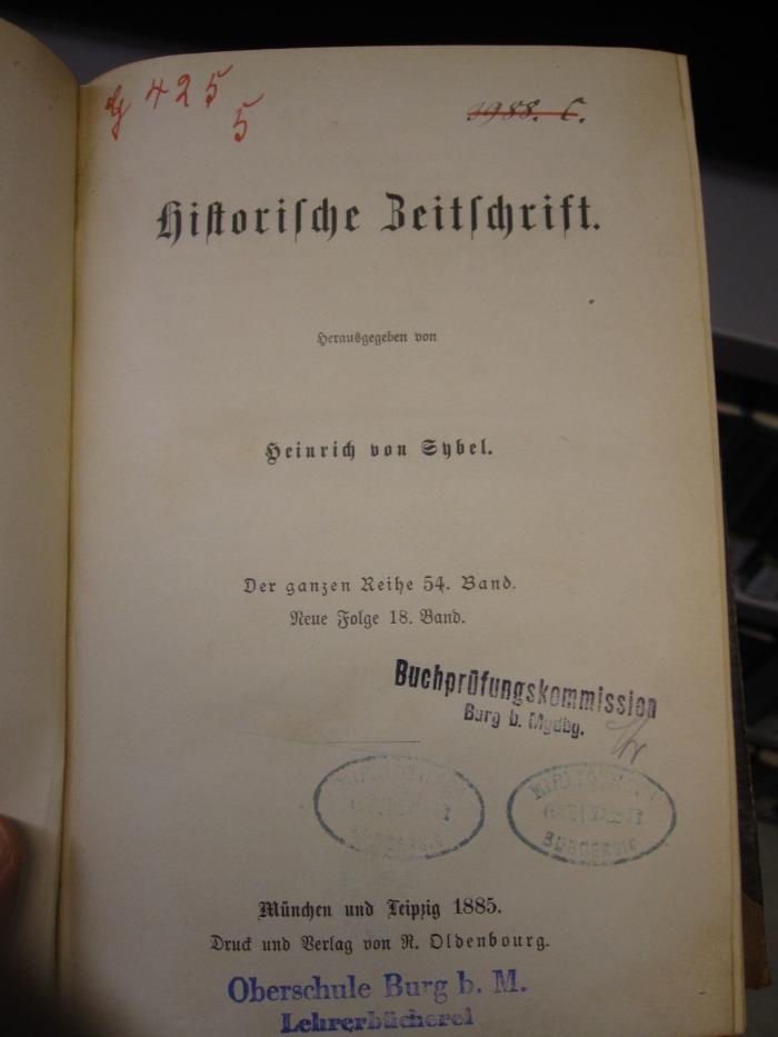 ZA;G 3409;1/1 ;54.1885: Historische Zeitschrift (1885)
