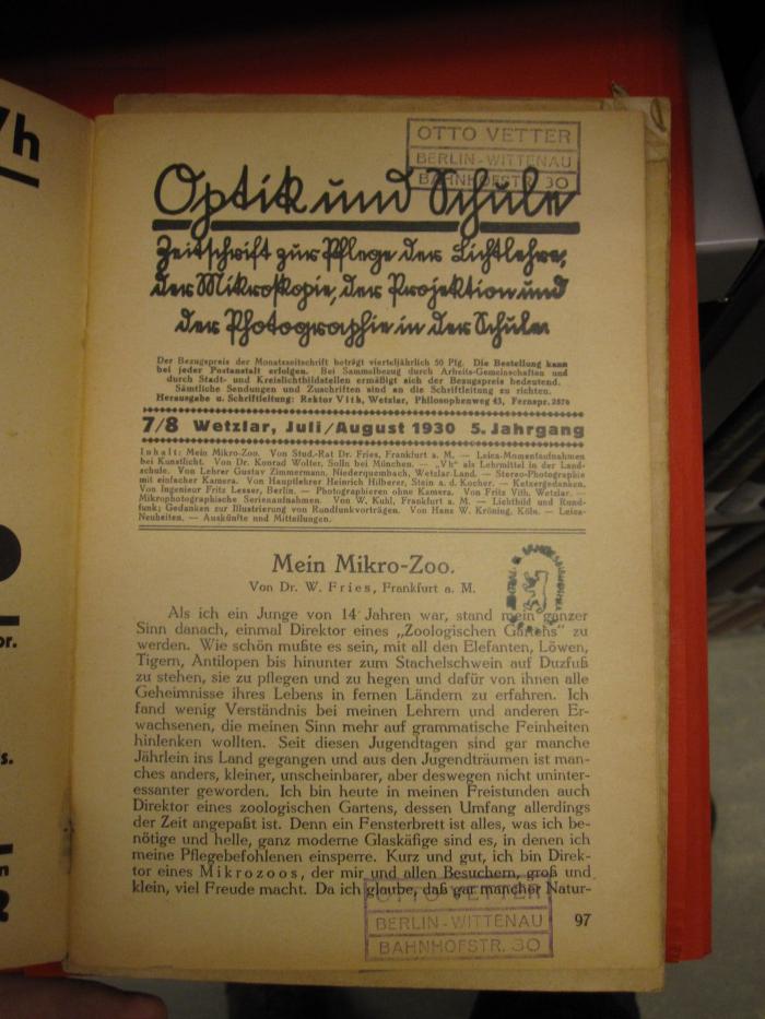 ZA 3038: Optik und Schule (1926/1930)