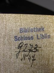 - (Schlossbibliothek Liblín), Stempel: Name, Ortsangabe; 'Bibliothek Schloss Liblin'. 