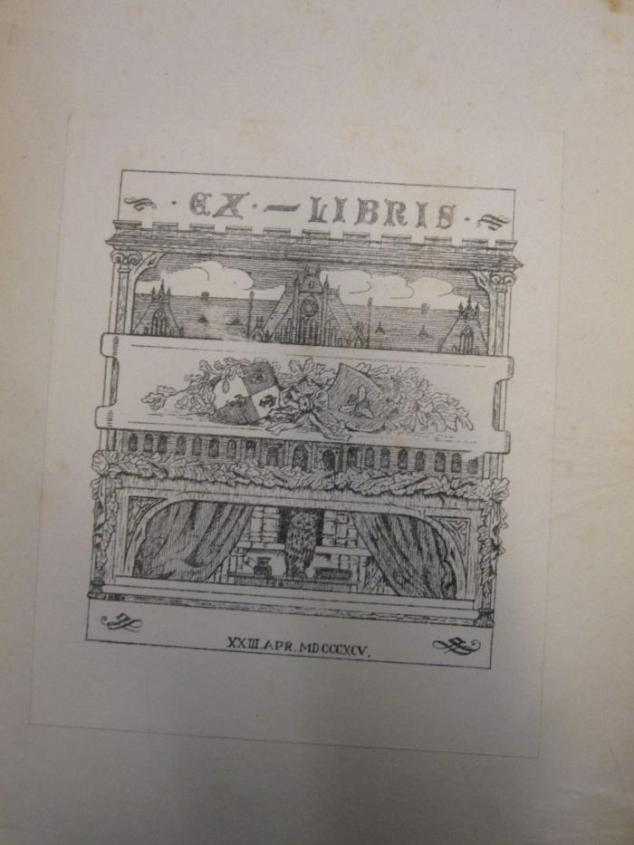 ZA 3409: Historische Zeitschrift;- (unbekannt), Etikett: Exlibris, Wappen, Datum, Abbildung; 'Ex Libris XXIII Apr. MDCCCXCV.'.  (Prototyp)