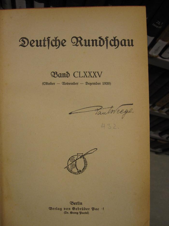 ZA 2881: Deutsche Rundschau (1920/21)