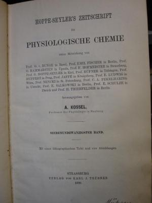 ZB 2296: Hoppe-Seyler's Zeitschrift für physiologische Chemie (1899)