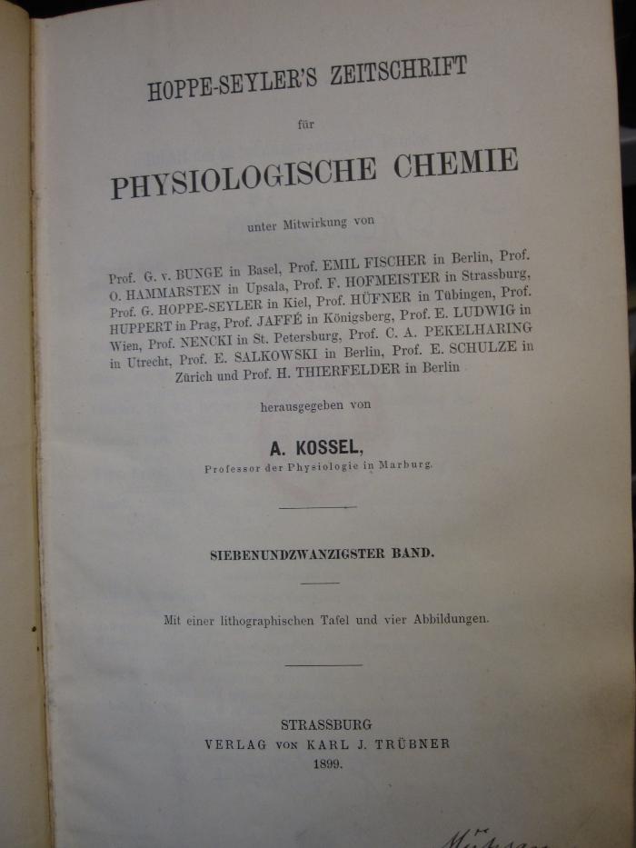 ZB 2296: Hoppe-Seyler's Zeitschrift für physiologische Chemie (1899)
