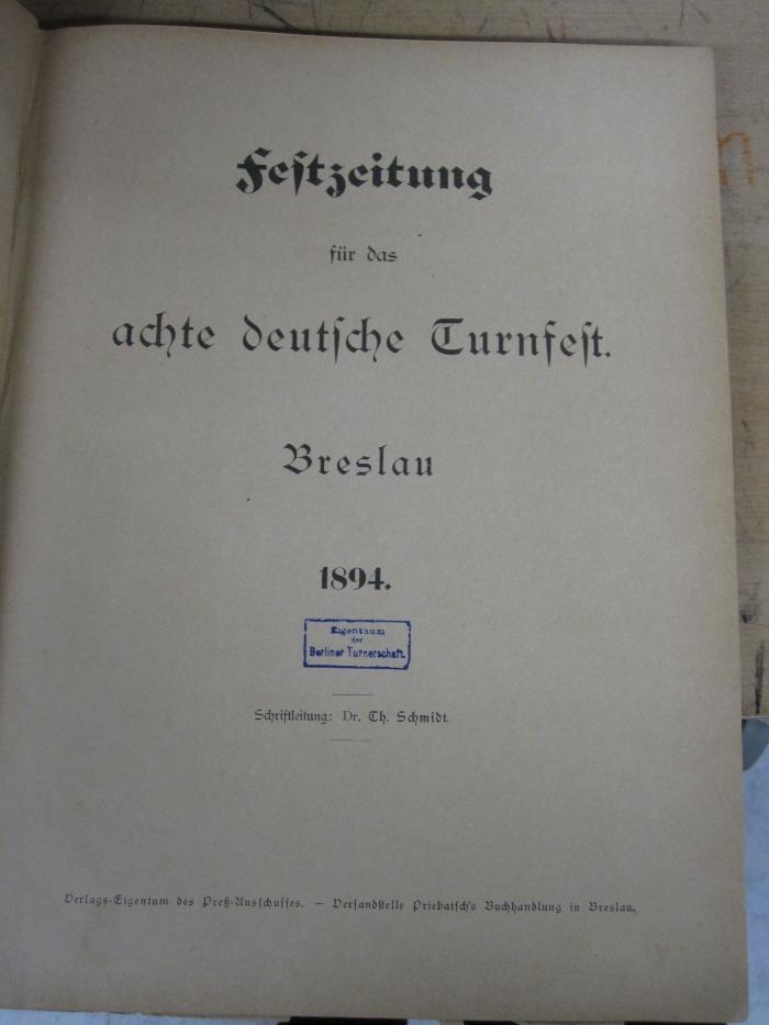 ZC 539: Festzeitung für das achte deutsche Turnfest Breslau (1894)