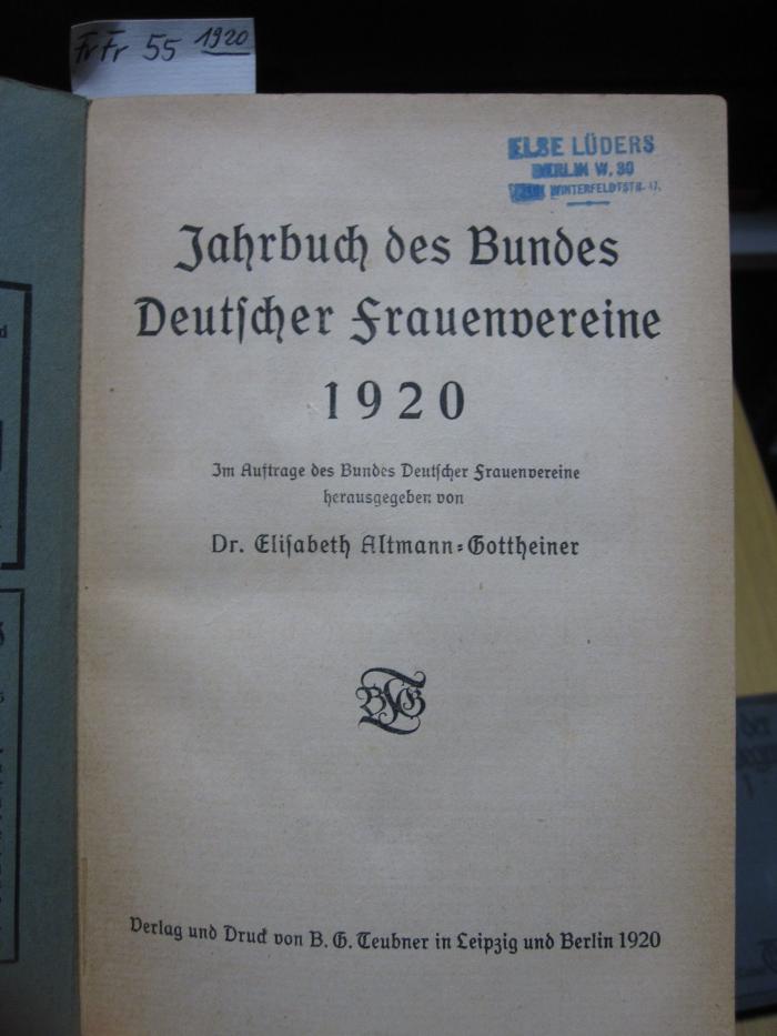 FrFr 55 1920: Jahrbuch des Bundes Deutscher Frauenvereine 1920 (1920)
