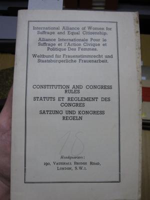 FrFr 115: Constitution and congress rules : Statuts et reglement des congres : Satzung und Kongress Regeln (o.J.)