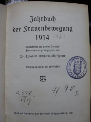 FrFr 55 1914 a: Jahrbuch der Frauenbewegung 1914 (1914)