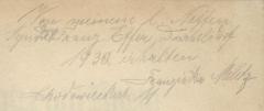 J / 1647 (Melitz, Franziska;Esser, Franz), Von Hand: Name, Besitzwechsel, Datum; 'Von meinem l. Neffen Synd[..] Franz Esser Düseldorf 1930 erhalten Franziska Melitz Chodowieckystr. 11'. 