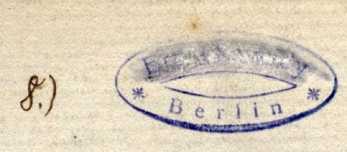 I 31595 b: Wien und Berlin. Vergleichende Kulturgeschichte der beiden deutschen Hauptstädte. ([1926]);J / 1148 (Sawady, Em[..]), Stempel: Name, Ortsangabe; 'E[...]S[.]w[.]dy Berlin'. 
