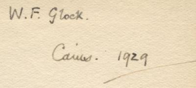 Dp 305: The Limitations of Musik. A Studie in Aestics (1928);J / 1677 (Glock, W. F.), Von Hand: Autogramm; 'W. F. Glock Ca[..]. 1929'. 