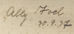 J / 969 (Joel, Alice (Ally)), Von Hand: Autogramm; 'Ally Joel 30.9.37'. 