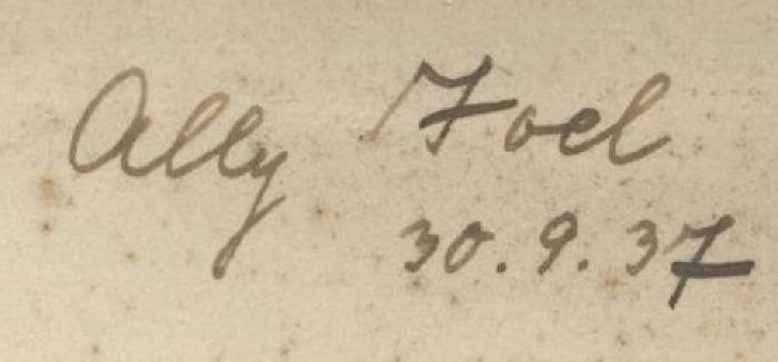 Bk 1285: Bamberg: eine Stätte deutscher Kultur ([1936]);J / 969 (Joel, Alice (Ally)), Von Hand: Autogramm; 'Ally Joel 30.9.37'. 