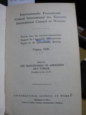 FrFr 139 1930: Internationaler Frauenbund : Bericht über die Generalversammlung ; Vienna, 1930 ([1930])