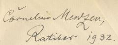 J / 1705 (Menzen, Cornelius), Von Hand: Ortsangabe, Autogramm, Datum; 'Cornelius Menzen, Ratibor 1932.'. 