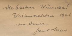 J / 1300 (Schlais[?], Hans[?]), Von Hand: Widmung, Name, Datum; 'Die beste Wünsche! Weihnachten 1921 von deinem Hans Schlais'. 