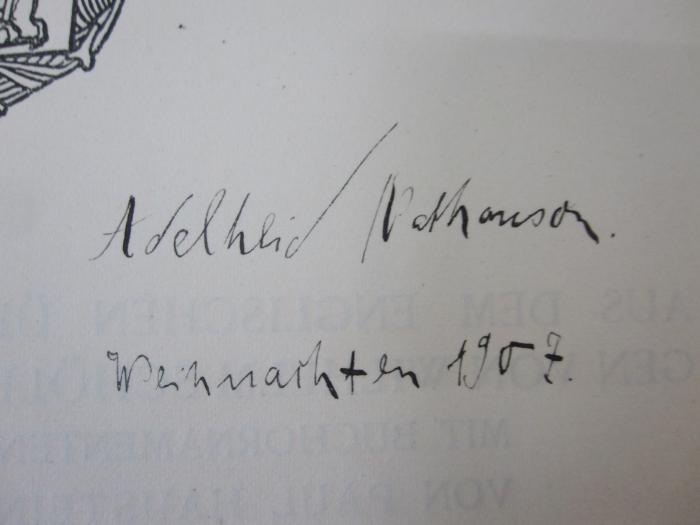 G45 / 642 (Nathanson, Adelheid), Von Hand: Autogramm, Datum; 'Adelheid Nathanson Weihnachten 1907'. 