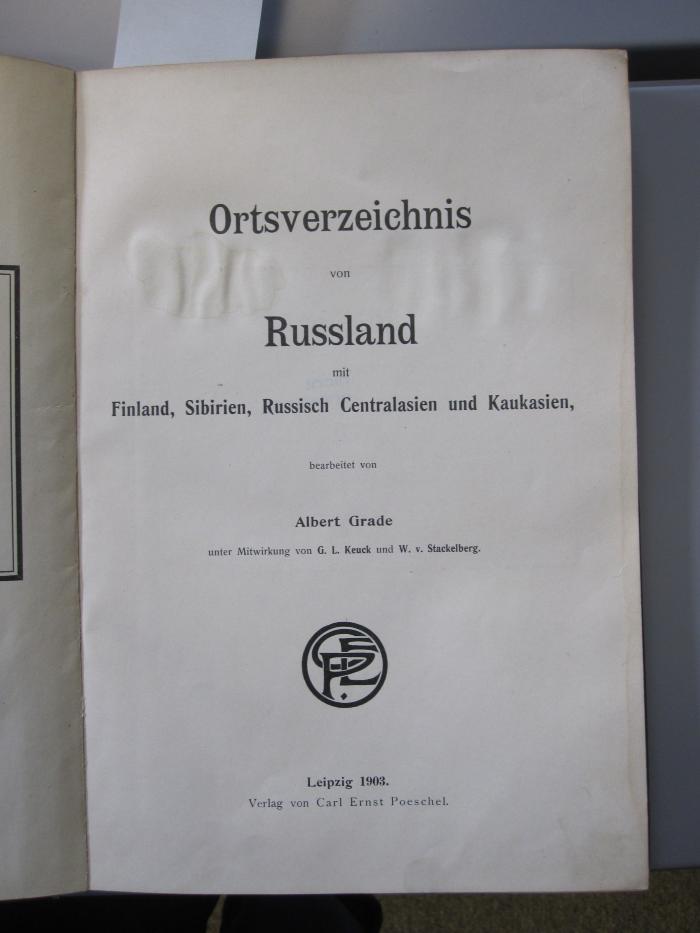 Bi 1063: Ortsverzeichnis von Russland mit Finland, Sibirien, Russisch Centralasien und Kaukasien (1903)